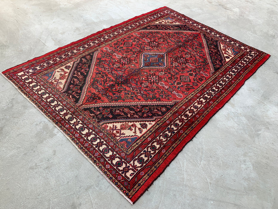 9'10 x 7'1 Hand-Knotted Persian Wool Rug - Coral Geometric Medallion Design - KBHM-1023