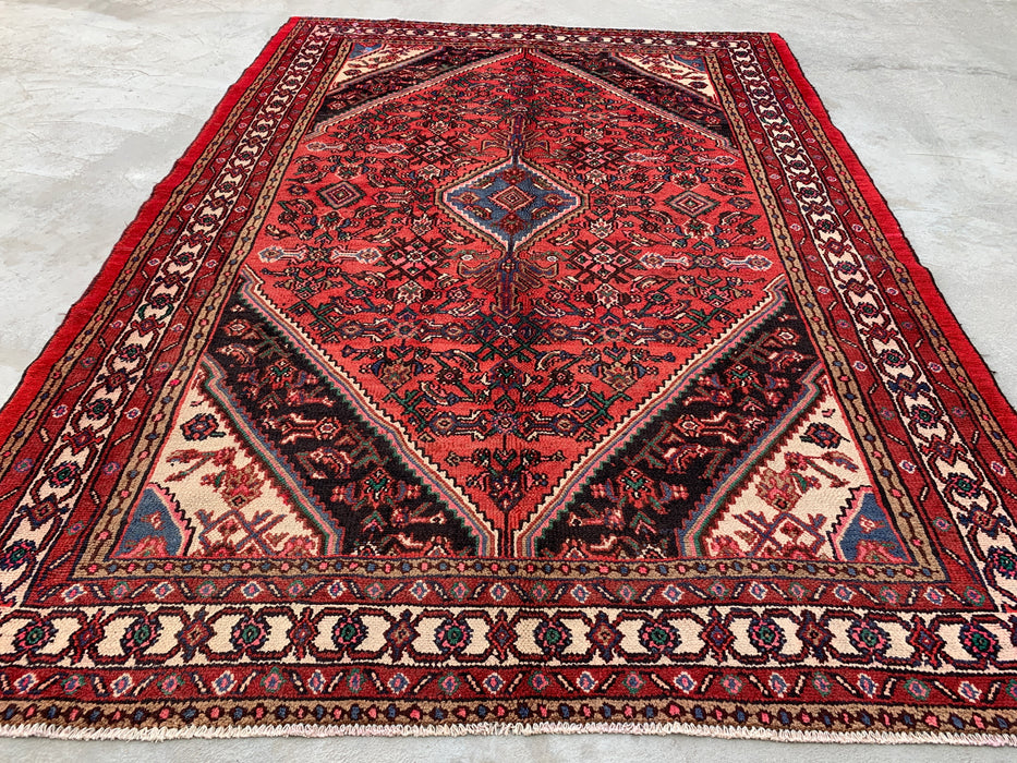 9'10 x 7'1 Hand-Knotted Persian Wool Rug - Coral Geometric Medallion Design - KBHM-1023