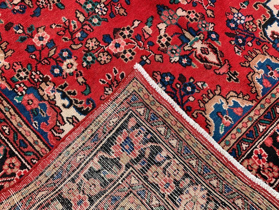 Handmade Persian Wool Area Rug 7x10 - Red & Navy Floral Medallion Persian Style Rug - Exact Size 9'11" x 6'11" - KBHM-1024