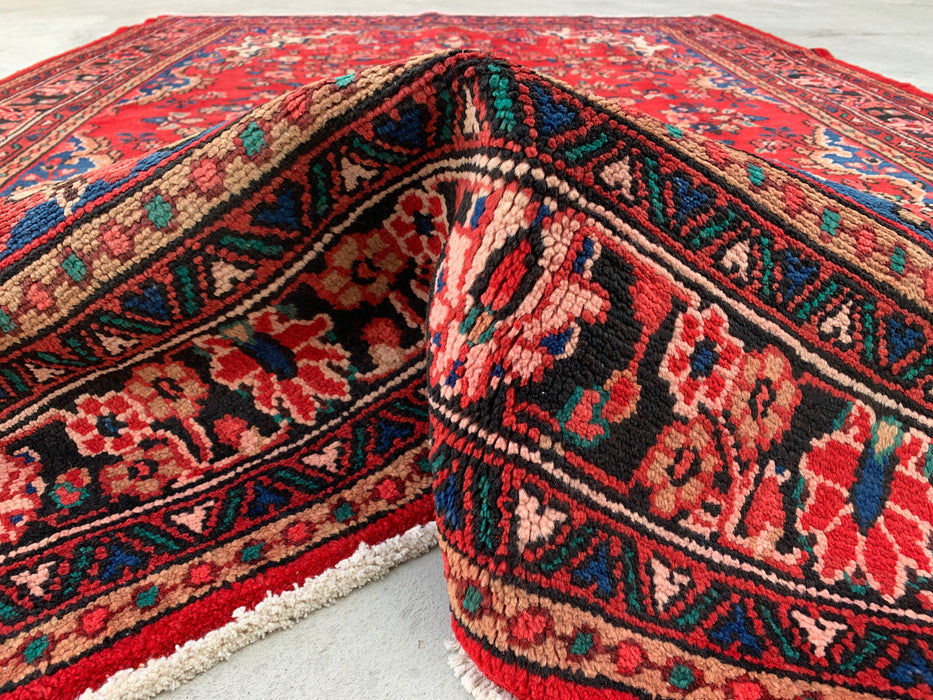 Handmade Persian Wool Area Rug 7x10 - Red & Navy Floral Medallion Persian Style Rug - Exact Size 9'11" x 6'11" - KBHM-1024