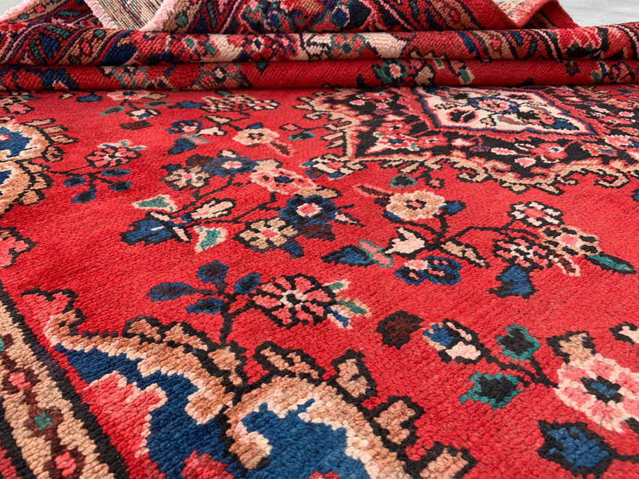 Handmade Persian Wool Area Rug 7x10 - Red & Navy Floral Medallion Persian Style Rug - Exact Size 9'11" x 6'11" - KBHM-1024