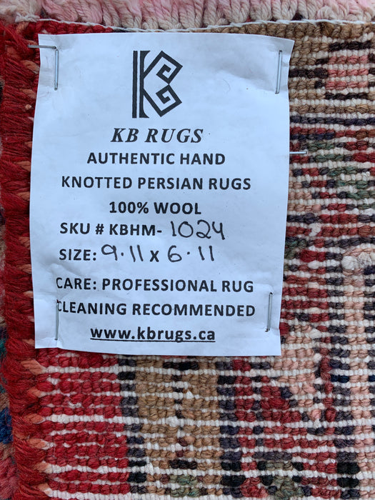 Handmade Persian Wool Area Rug 7x10 - Red & Navy Floral Medallion Persian Style Rug - Exact Size 9'11" x 6'11" - KBHM-1024