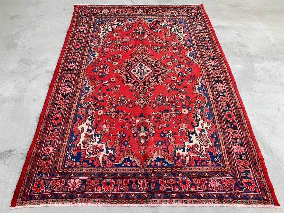 Handmade Persian Wool Area Rug 7x10 - Red & Navy Floral Medallion Persian Style Rug - Exact Size 9'11" x 6'11" - KBHM-1024
