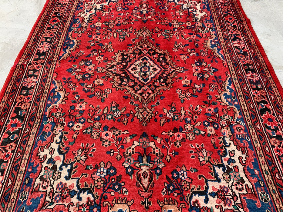 Handmade Persian Wool Area Rug 7x10 - Red & Navy Floral Medallion Persian Style Rug - Exact Size 9'11" x 6'11" - KBHM-1024