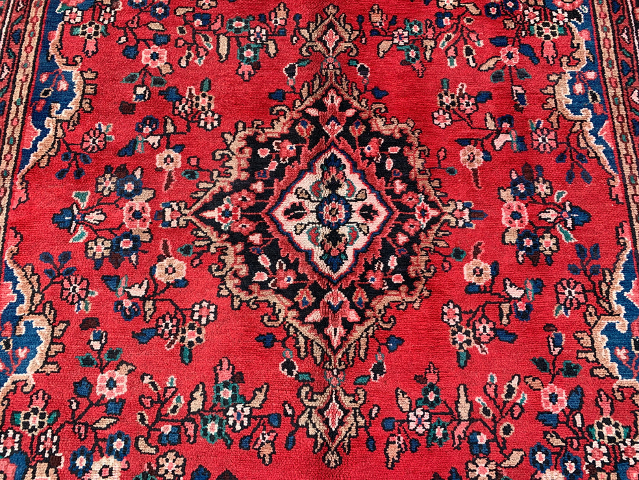 Handmade Persian Wool Area Rug 7x10 - Red & Navy Floral Medallion Persian Style Rug - Exact Size 9'11" x 6'11" - KBHM-1024