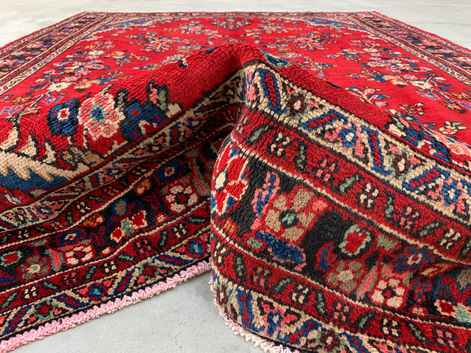 Handmade Persian  Wool Area Rug 7x10 - Red, Navy & Ivory Traditional Medallion Persian Style Rug - Exact Size 9'11" x 7'1" - KBHM-1025
