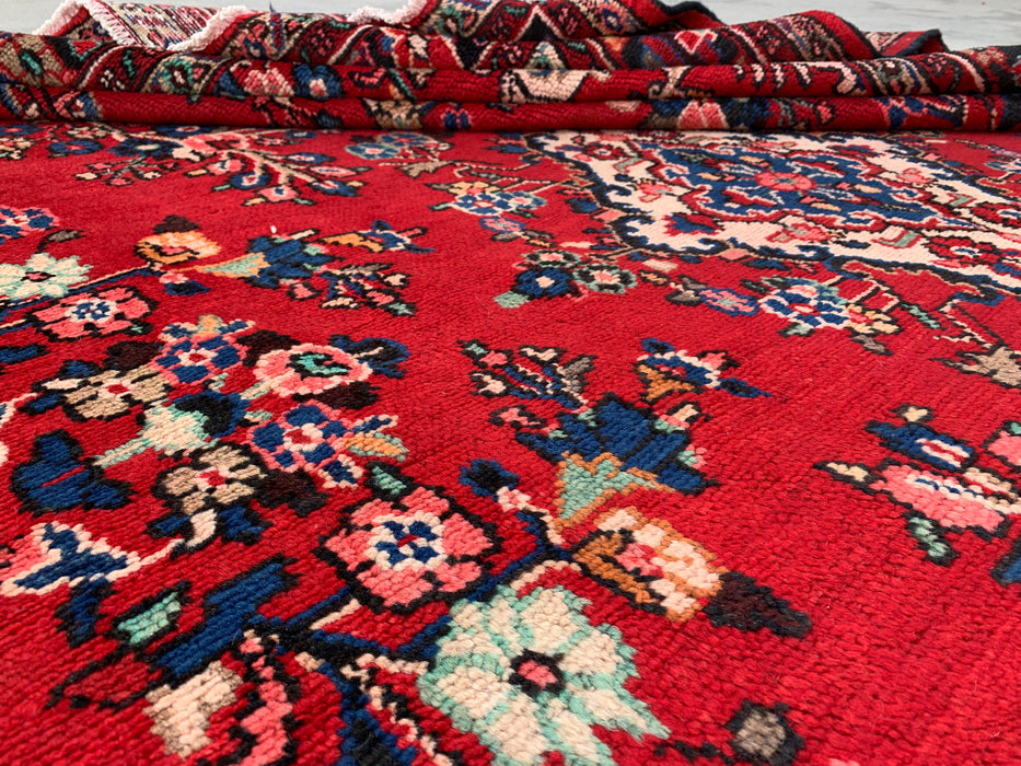 Handmade Persian  Wool Area Rug 7x10 - Red, Navy & Ivory Traditional Medallion Persian Style Rug - Exact Size 9'11" x 7'1" - KBHM-1025