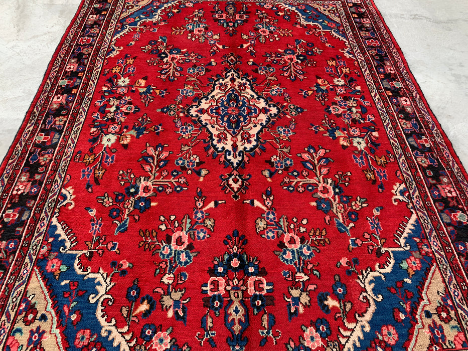 Handmade Persian  Wool Area Rug 7x10 - Red, Navy & Ivory Traditional Medallion Persian Style Rug - Exact Size 9'11" x 7'1" - KBHM-1025