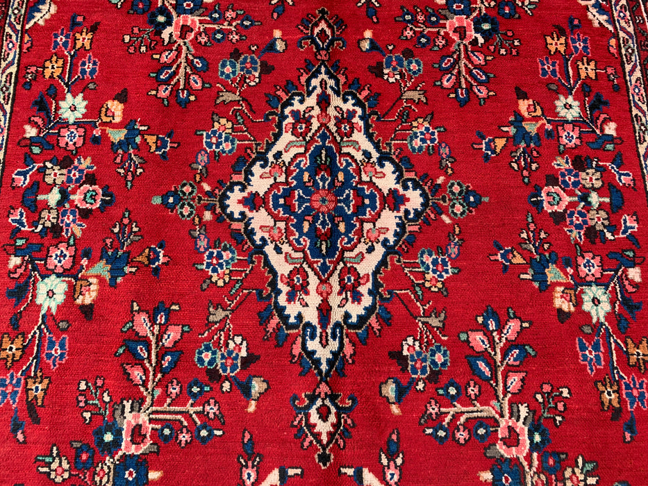 Handmade Persian  Wool Area Rug 7x10 - Red, Navy & Ivory Traditional Medallion Persian Style Rug - Exact Size 9'11" x 7'1" - KBHM-1025