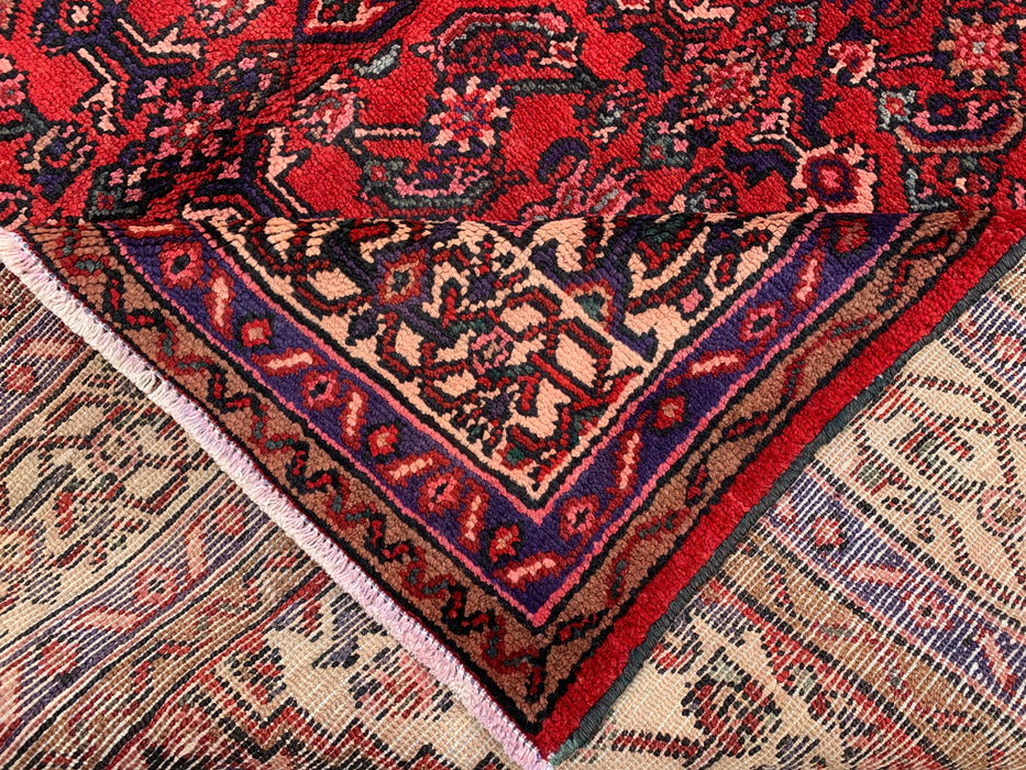 Handmade Persian Wool Area Rug 7x10 - Red, Navy & Ivory Traditional Geometric Medallion Persian Style Rug - Exact Size 10'2" x 6'11" - KBHM-1026