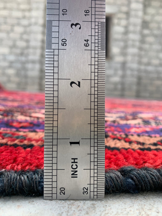 Handmade Persian Wool Area Rug 7x10 - Red, Navy & Ivory Traditional Geometric Medallion Persian Style Rug - Exact Size 10'2" x 6'11" - KBHM-1026