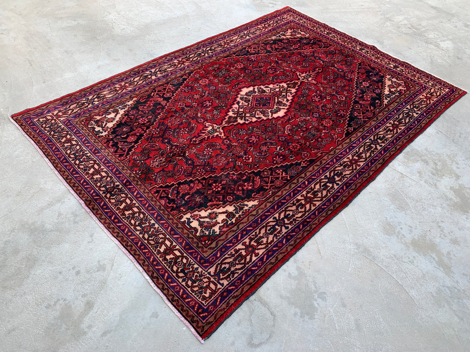 Handmade Persian Wool Area Rug 7x10 - Red, Navy & Ivory Traditional Geometric Medallion Persian Style Rug - Exact Size 10'2" x 6'11" - KBHM-1026