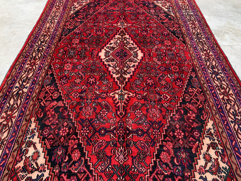 Handmade Persian Wool Area Rug 7x10 - Red, Navy & Ivory Traditional Geometric Medallion Persian Style Rug - Exact Size 10'2" x 6'11" - KBHM-1026