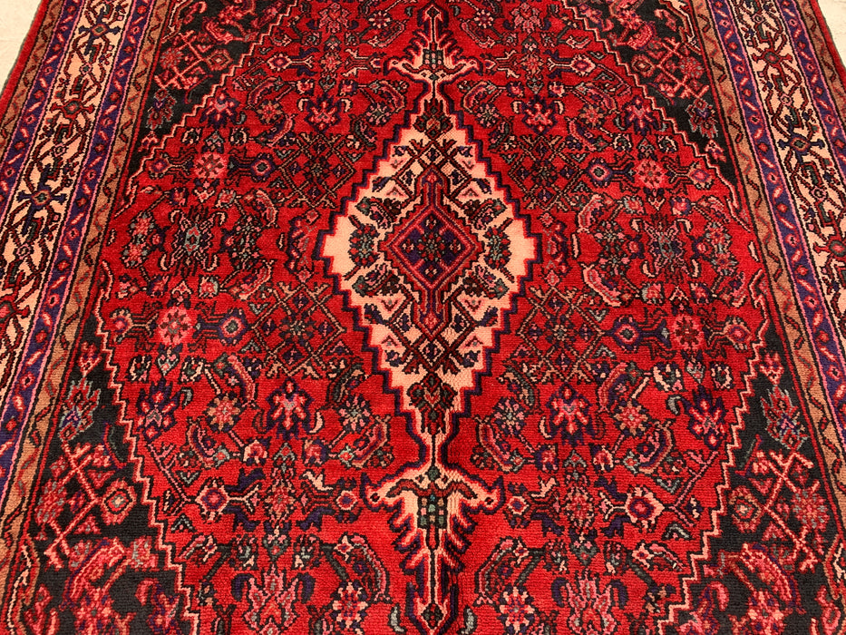 Handmade Persian Wool Area Rug 7x10 - Red, Navy & Ivory Traditional Geometric Medallion Persian Style Rug - Exact Size 10'2" x 6'11" - KBHM-1026