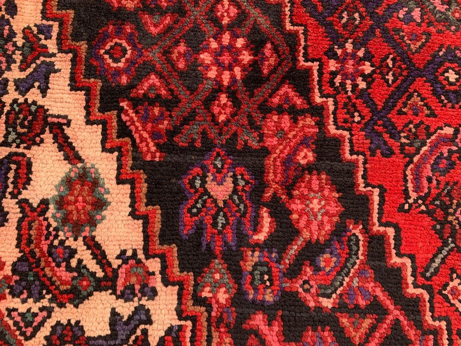 Handmade Persian Wool Area Rug 7x10 - Red, Navy & Ivory Traditional Geometric Medallion Persian Style Rug - Exact Size 10'2" x 6'11" - KBHM-1026