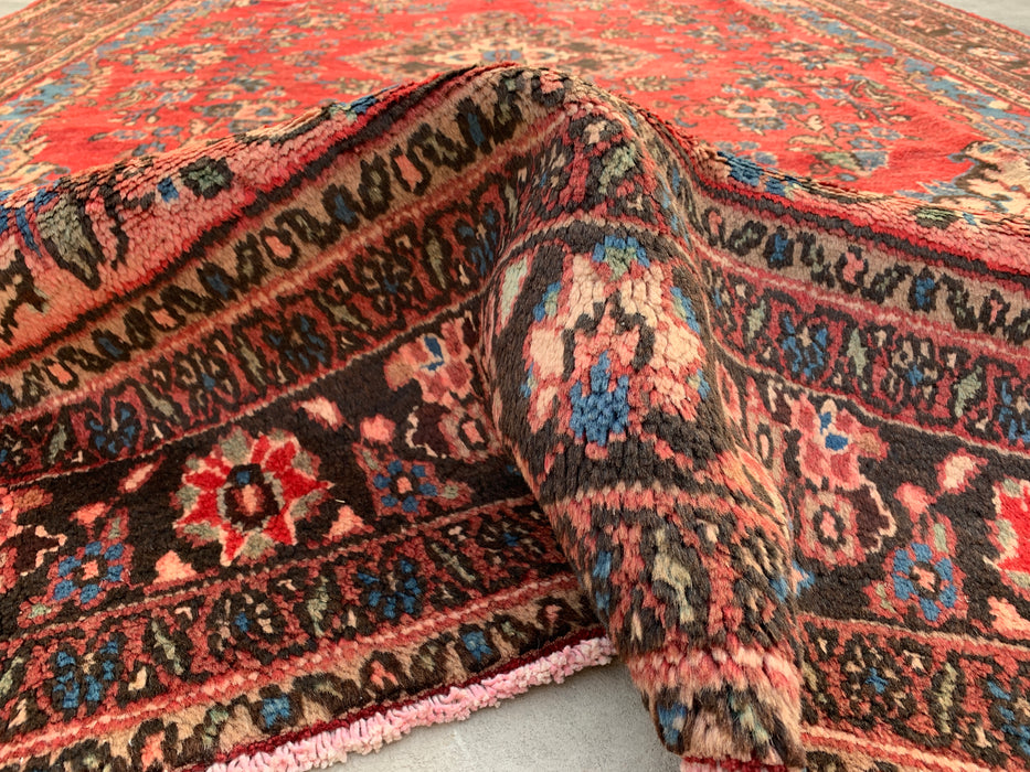 Handmade Persian Wool Area Rug 7x10 - Red, Blue & Ivory Traditional Medallion Persian Style Rug - Exact Size 10'3" x 7'0" - KBHM-1027