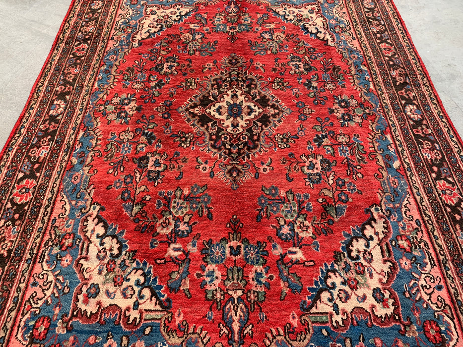 Handmade Persian Wool Area Rug 7x10 - Red, Blue & Ivory Traditional Medallion Persian Style Rug - Exact Size 10'3" x 7'0" - KBHM-1027