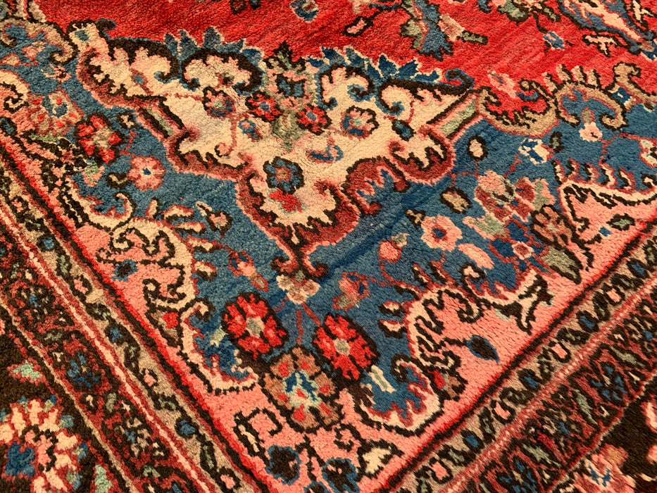 Handmade Persian Wool Area Rug 7x10 - Red, Blue & Ivory Traditional Medallion Persian Style Rug - Exact Size 10'3" x 7'0" - KBHM-1027