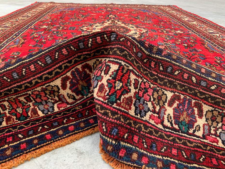 Handmade Persian Wool Area Rug 7x10 - Red, Blue & Ivory Traditional Medallion Persian Style Rug - Exact Size 10'2" x 7'3" - KBHM-1028