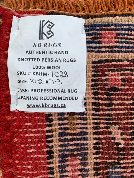 Handmade Persian Wool Area Rug 7x10 - Red, Blue & Ivory Traditional Medallion Persian Style Rug - Exact Size 10'2" x 7'3" - KBHM-1028
