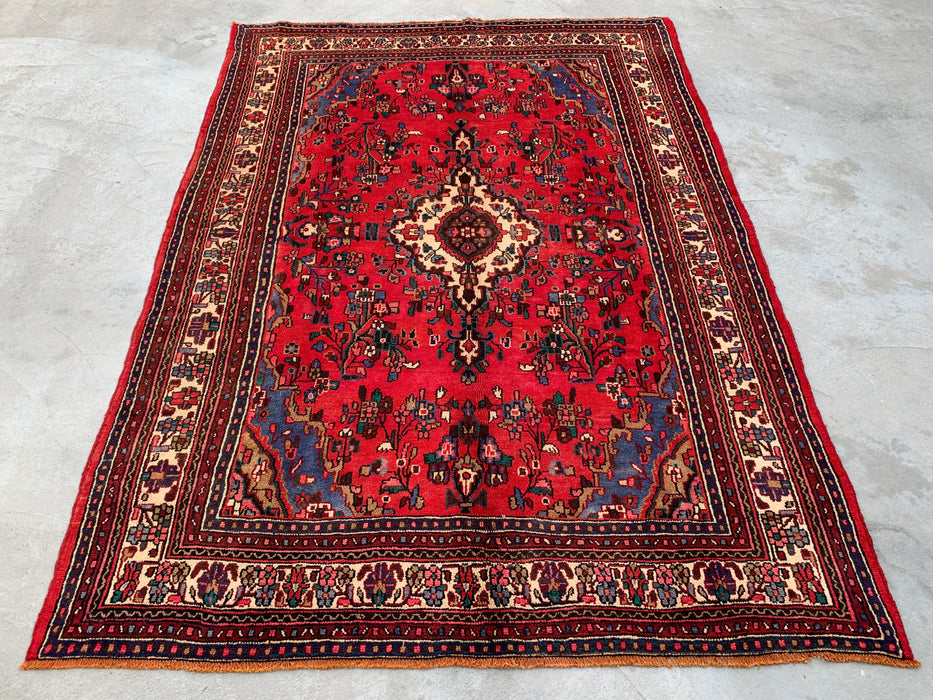 Handmade Persian Wool Area Rug 7x10 - Red, Blue & Ivory Traditional Medallion Persian Style Rug - Exact Size 10'2" x 7'3" - KBHM-1028
