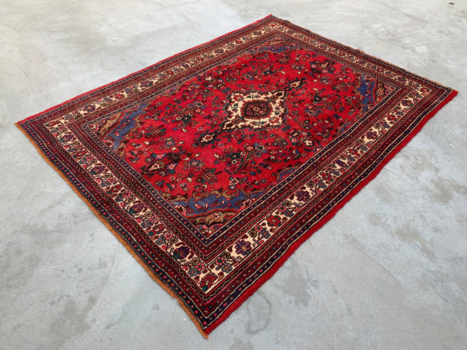 Handmade Persian Wool Area Rug 7x10 - Red, Blue & Ivory Traditional Medallion Persian Style Rug - Exact Size 10'2" x 7'3" - KBHM-1028