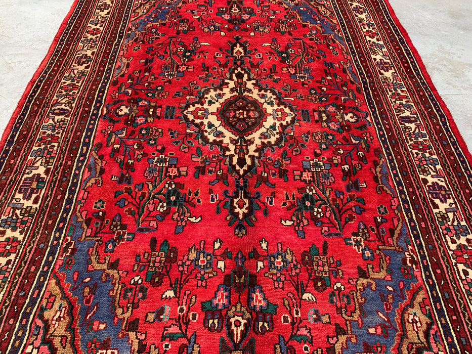 Handmade Persian Wool Area Rug 7x10 - Red, Blue & Ivory Traditional Medallion Persian Style Rug - Exact Size 10'2" x 7'3" - KBHM-1028