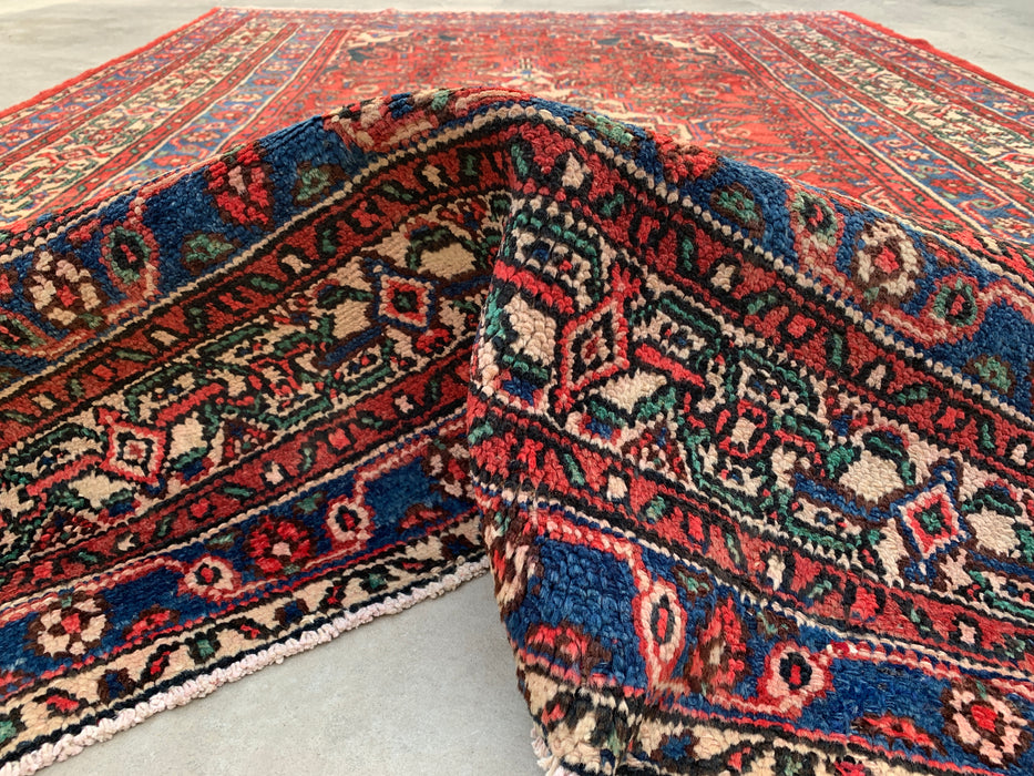 9'10 x 6'11 Hand-Knotted Persian Wool Rug in Red, Blue & Ivory Traditional Geometric Medallion Design | KBHM-1029