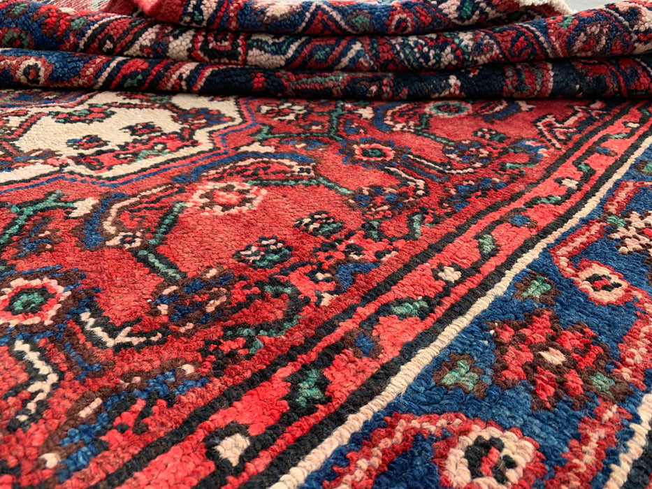 9'10 x 6'11 Hand-Knotted Persian Wool Rug in Red, Blue & Ivory Traditional Geometric Medallion Design | KBHM-1029