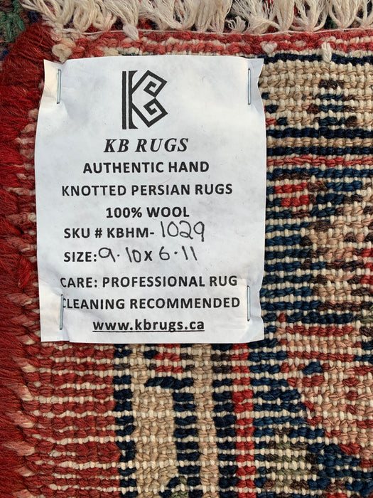 9'10 x 6'11 Hand-Knotted Persian Wool Rug in Red, Blue & Ivory Traditional Geometric Medallion Design | KBHM-1029