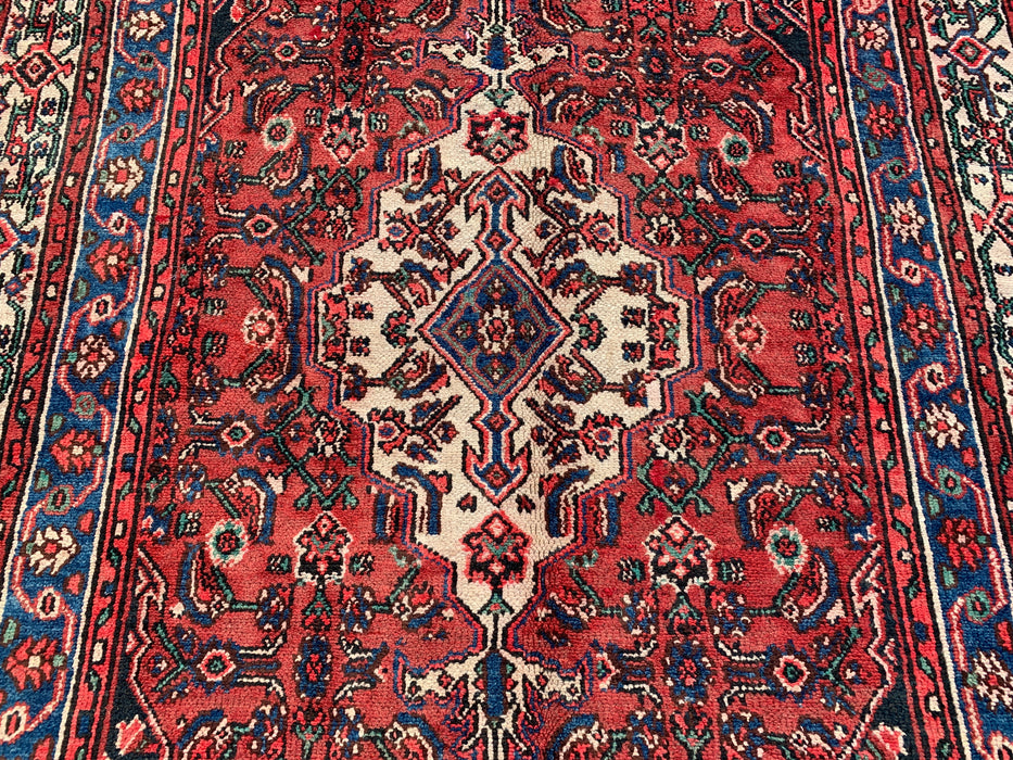 9'10 x 6'11 Hand-Knotted Persian Wool Rug in Red, Blue & Ivory Traditional Geometric Medallion Design | KBHM-1029