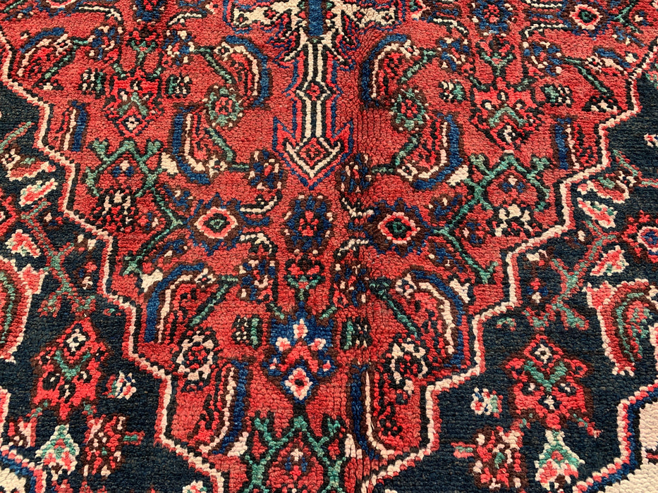 9'10 x 6'11 Hand-Knotted Persian Wool Rug in Red, Blue & Ivory Traditional Geometric Medallion Design | KBHM-1029