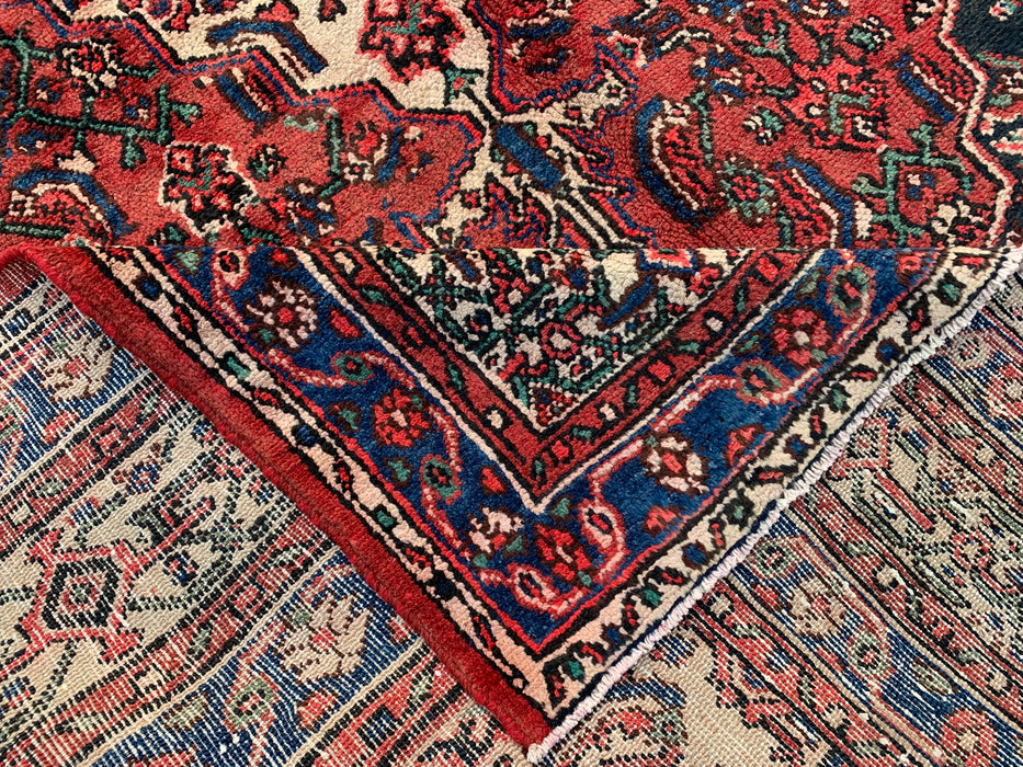 9'10 x 6'11 Hand-Knotted Persian Wool Rug in Red, Blue & Ivory Traditional Geometric Medallion Design | KBHM-1029