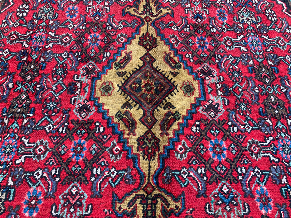9'10 x 6'9 Hand-Knotted Persian Wool Rug in Red, Navy & Gold Traditional Geometric Medallion Design | KBHM-1030