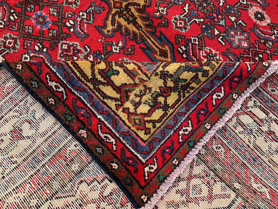 9'10 x 6'9 Hand-Knotted Persian Wool Rug in Red, Navy & Gold Traditional Geometric Medallion Design | KBHM-1030