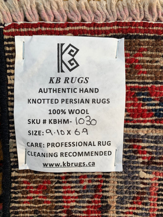 9'10 x 6'9 Hand-Knotted Persian Wool Rug in Red, Navy & Gold Traditional Geometric Medallion Design | KBHM-1030
