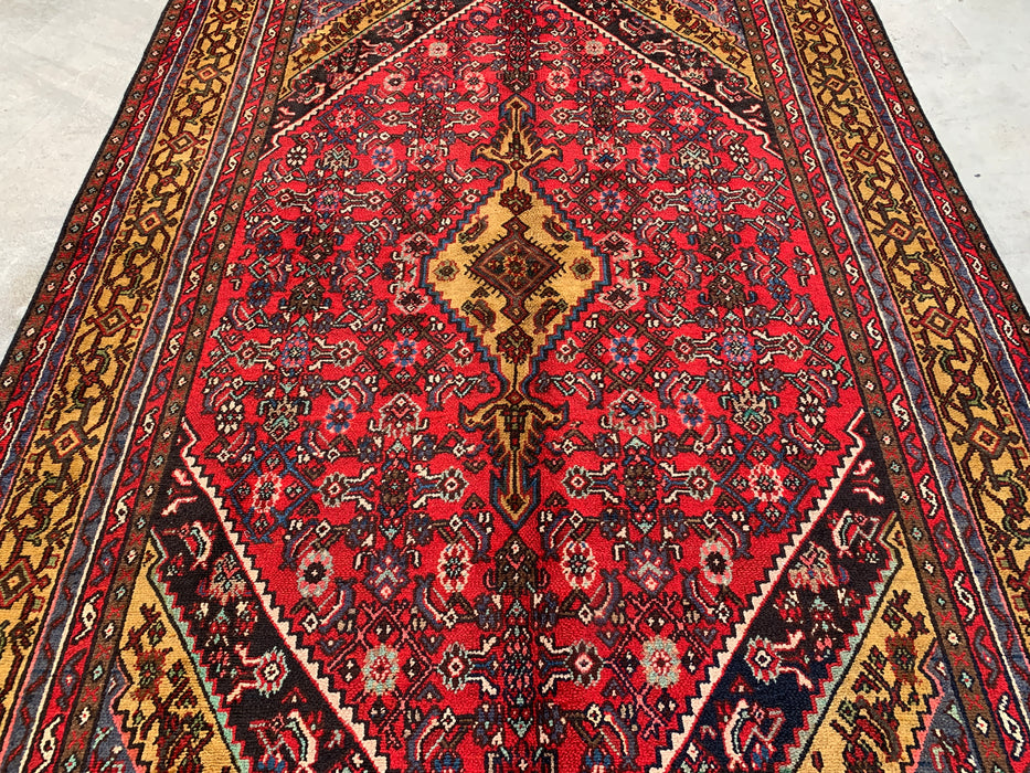 9'10 x 6'9 Hand-Knotted Persian Wool Rug in Red, Navy & Gold Traditional Geometric Medallion Design | KBHM-1030