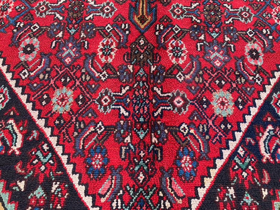 9'10 x 6'9 Hand-Knotted Persian Wool Rug in Red, Navy & Gold Traditional Geometric Medallion Design | KBHM-1030