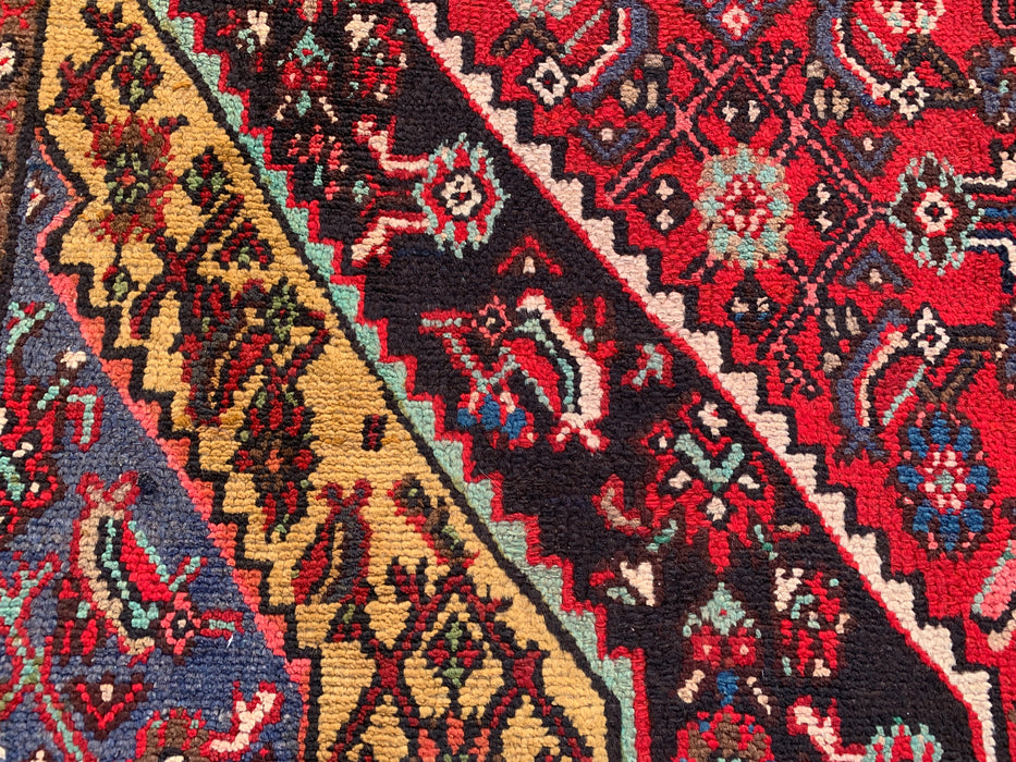 9'10 x 6'9 Hand-Knotted Persian Wool Rug in Red, Navy & Gold Traditional Geometric Medallion Design | KBHM-1030