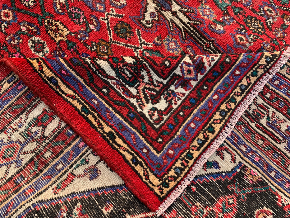 9'9 x 6'10 Hand-Knotted Persian Wool Rug in Red, Ivory & Brown Traditional Geometric Medallion Design | KBHM-1031