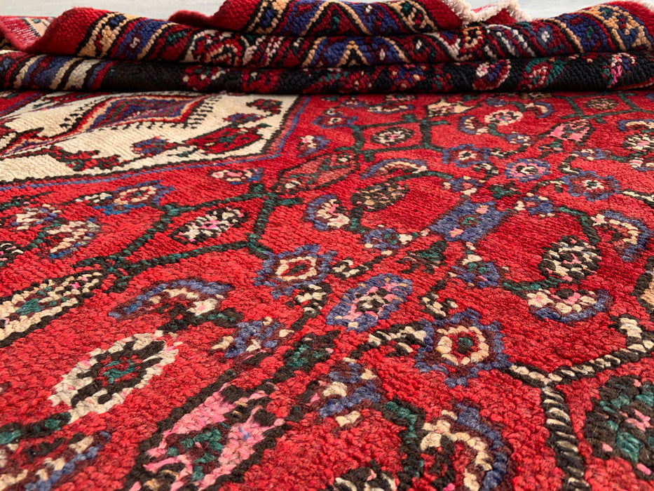 9'9 x 6'10 Hand-Knotted Persian Wool Rug in Red, Ivory & Brown Traditional Geometric Medallion Design | KBHM-1031