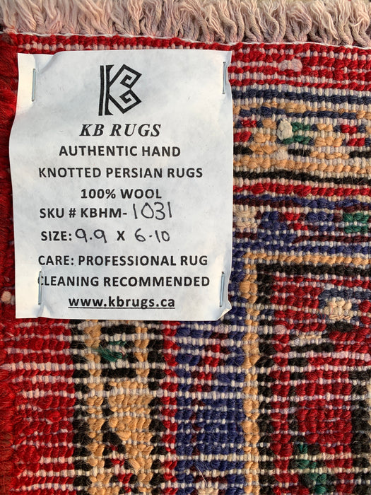 9'9 x 6'10 Hand-Knotted Persian Wool Rug in Red, Ivory & Brown Traditional Geometric Medallion Design | KBHM-1031