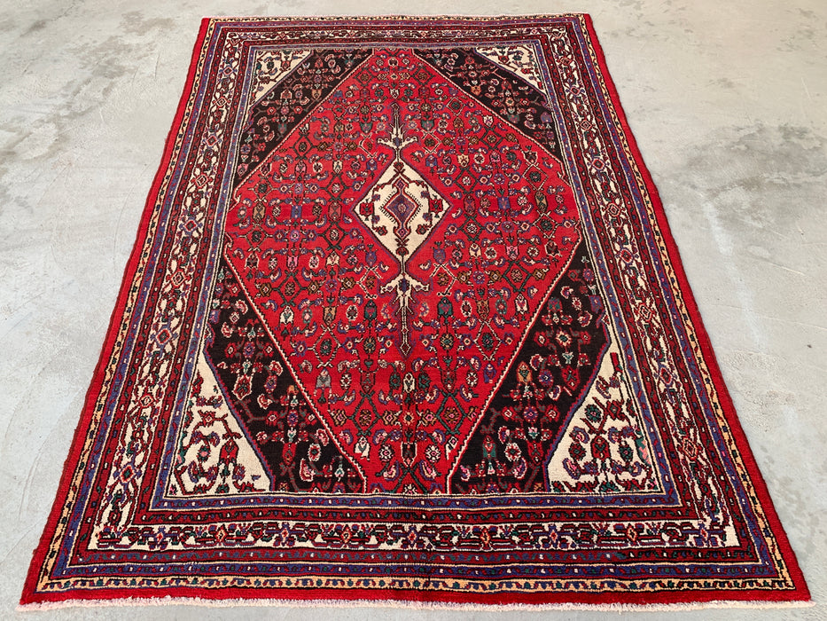9'9 x 6'10 Hand-Knotted Persian Wool Rug in Red, Ivory & Brown Traditional Geometric Medallion Design | KBHM-1031