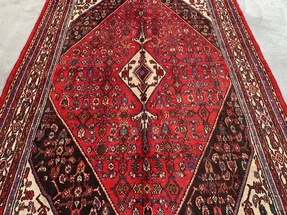 9'9 x 6'10 Hand-Knotted Persian Wool Rug in Red, Ivory & Brown Traditional Geometric Medallion Design | KBHM-1031