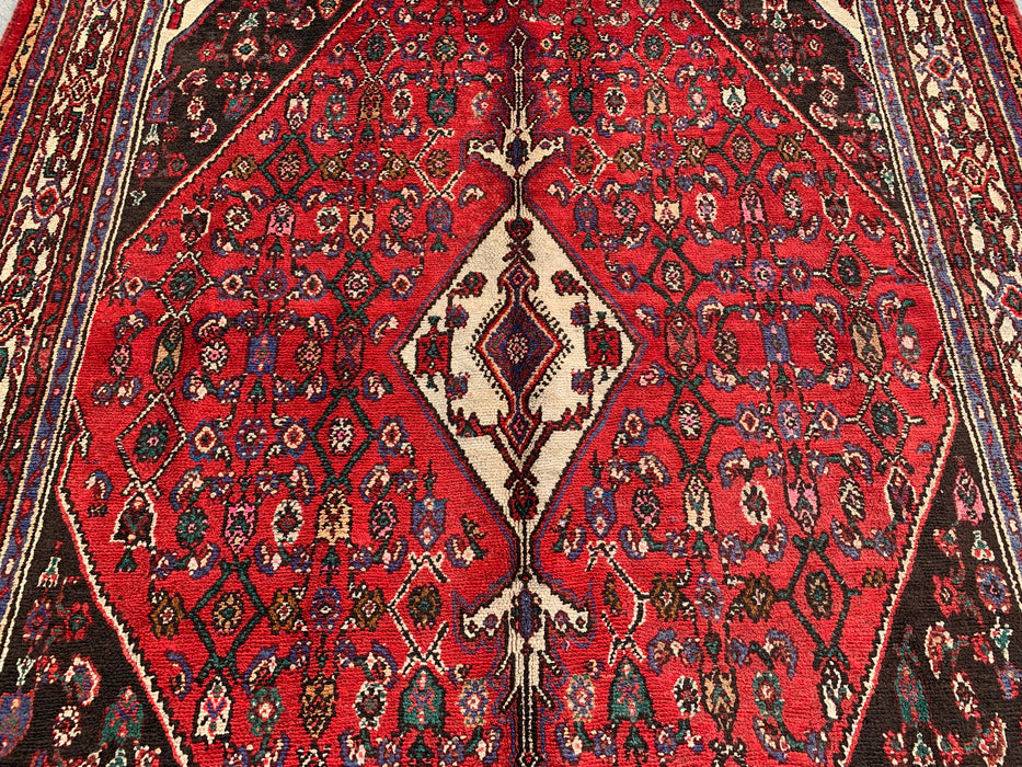 9'9 x 6'10 Hand-Knotted Persian Wool Rug in Red, Ivory & Brown Traditional Geometric Medallion Design | KBHM-1031