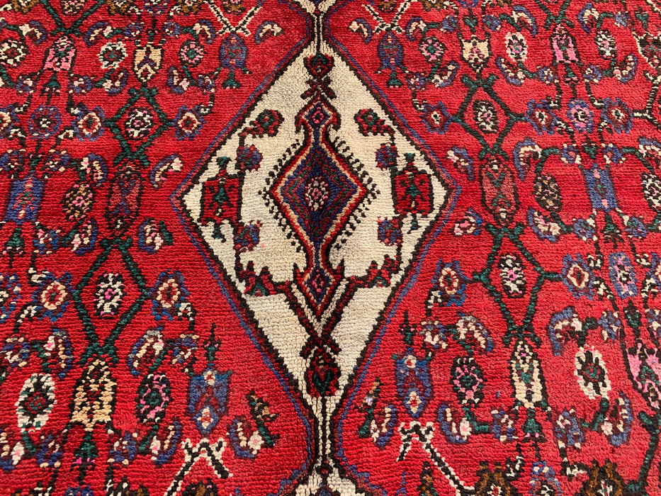 9'9 x 6'10 Hand-Knotted Persian Wool Rug in Red, Ivory & Brown Traditional Geometric Medallion Design | KBHM-1031