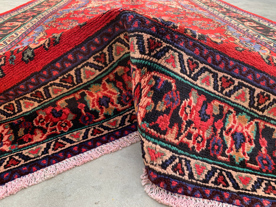 Handmade Persian Wool Area Rug 7x10 - Red, Blue & Ivory Traditional Medallion Persian Style Rug - Exact Size 10'4" x 7'1" - KBHM-1032