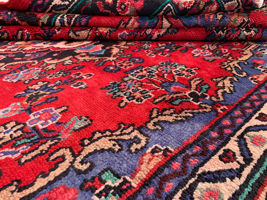 Handmade Persian Wool Area Rug 7x10 - Red, Blue & Ivory Traditional Medallion Persian Style Rug - Exact Size 10'4" x 7'1" - KBHM-1032