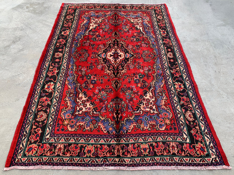 Handmade Persian Wool Area Rug 7x10 - Red, Blue & Ivory Traditional Medallion Persian Style Rug - Exact Size 10'4" x 7'1" - KBHM-1032