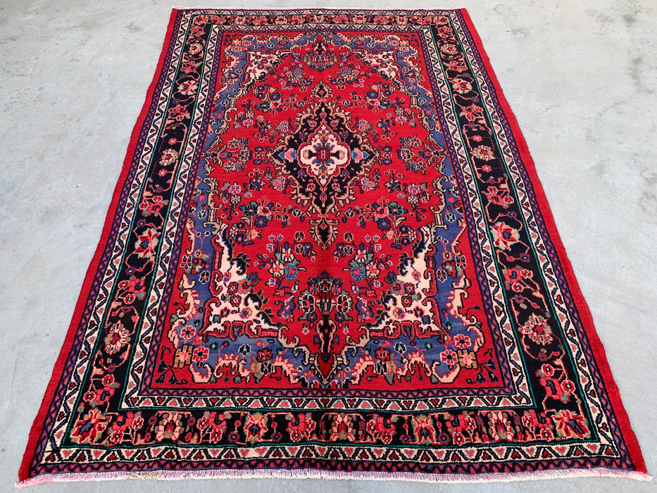 Handmade Persian Wool Area Rug 7x10 - Red, Blue & Ivory Traditional Medallion Persian Style Rug - Exact Size 10'4" x 7'1" - KBHM-1032